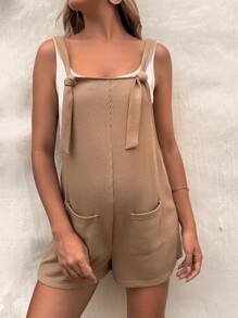 SHEIN Maternidad Mono de tiras con tira ajustable con parche de bolsillo sin top tank - Marrón Mocha - Ver 1