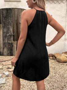 SHEIN Maternity Solid Halter Neck Dress - Black - View 2