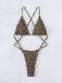 SHEIN Swim Phụ nữ một mảnh Lộ Lưng Hội Chữ thập In hoa Báo - Nhiều màu - Xem 5