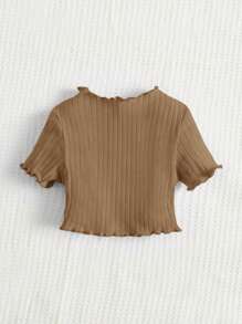 SHEIN Baby Girl Solid Color Casual T-Shirt, Suitable For Summer - Mocha Brown - View 2