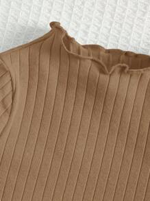 SHEIN Baby Girl Solid Color Casual T-Shirt, Suitable For Summer - Mocha Brown - View 3