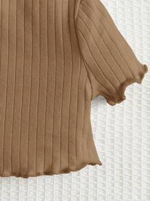 SHEIN Baby Girl Solid Color Casual T-Shirt, Suitable For Summer - Mocha Brown - View 4