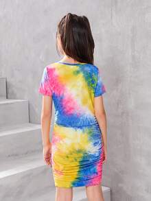 SHEIN Girls Tie Dye Ruched Side Dress - Multicolor - View 2