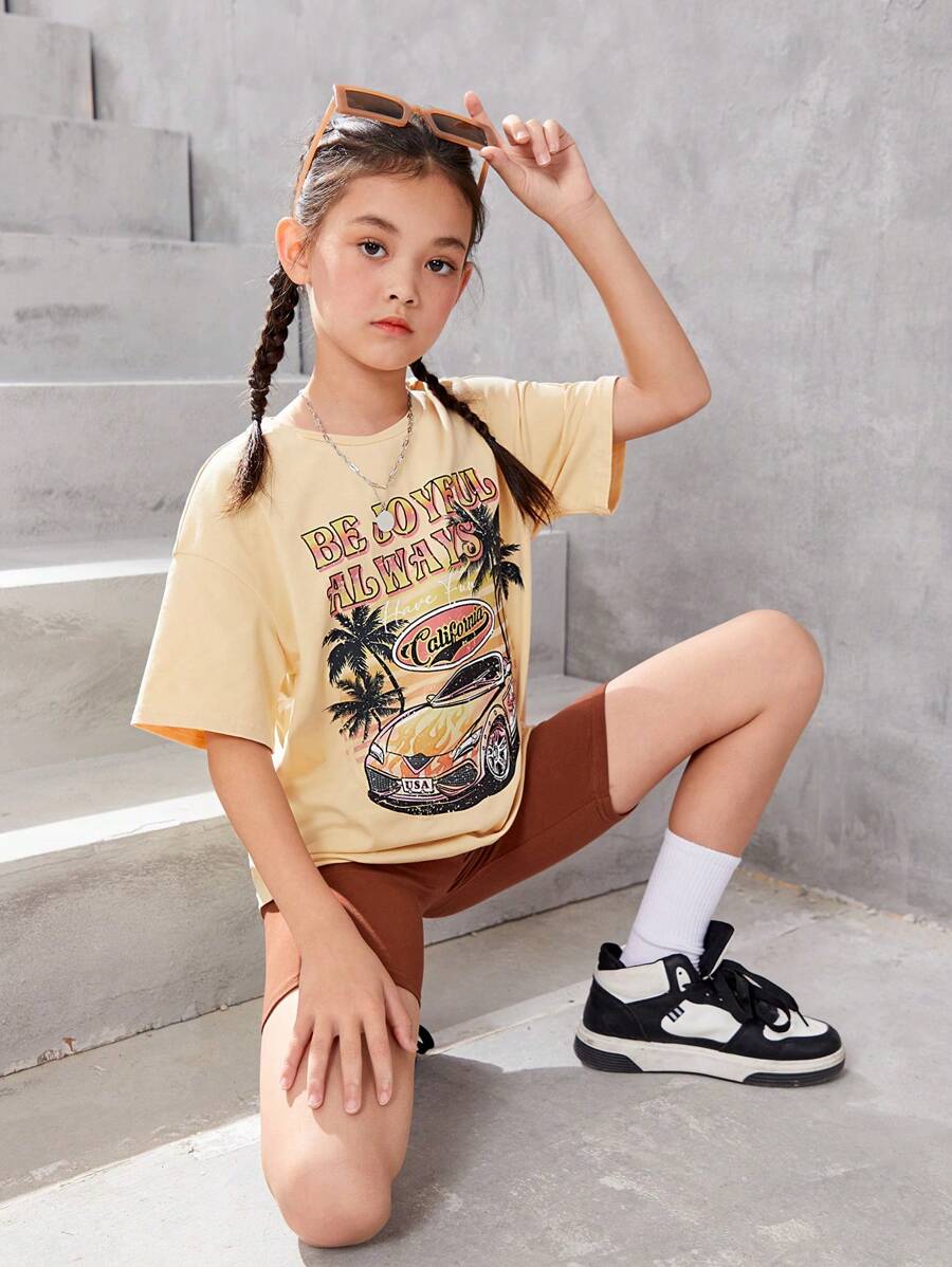 SHEIN Bộ hai mảnh Gái Ô tô/xe hơi Slogan Giải trí - Nhiều màu - Xem 1