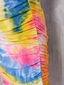 SHEIN Girls Tie Dye Ruched Side Dress - Multicolor - View 4