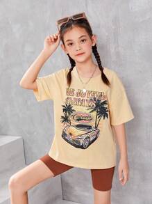 SHEIN Bộ hai mảnh Gái Ô tô/xe hơi Slogan Giải trí - Nhiều màu - Xem 3