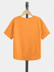 SHEIN Boys Letter Patched Detail Tee & Shorts - Orange - View 3