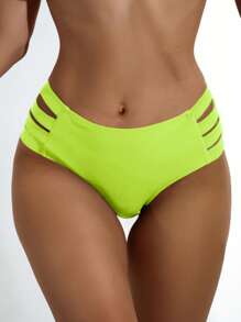 Neon Lime Cut Out Side Bikini Panty - Lime Green - View 1