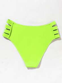 Neon Lime Cut Out Side Bikini Panty - Lime Green - View 2