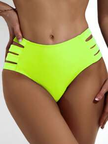 Neon Lime Cut Out Side Bikini Panty - Lime Green - View 3