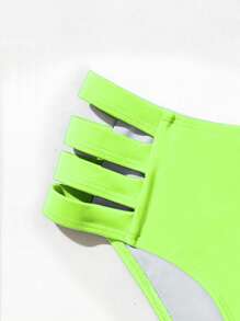 Neon Lime Cut Out Side Bikini Panty - Lime Green - View 7