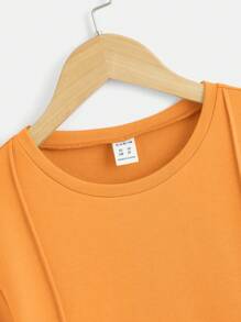 SHEIN Boys Letter Patched Detail Tee & Shorts - Orange - View 8
