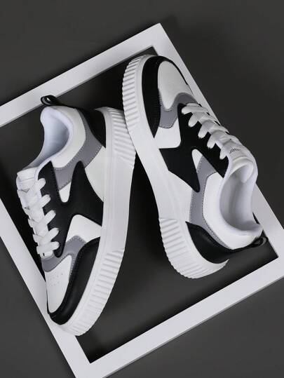 Desportivo Sapatos De Skate Para Bloco De Cores Carta Gráfica Cadarço Tênis
