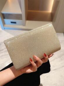 月夜星光女士包華麗、優雅、精美，安靜的豪華亮片，時尚、豪華、閃亮的小型門板信封包、華麗的褶皺細節、鏈子閃爍的晚間包、晚宴包、派對女孩、女人、新娘完美的派對、婚禮、舞會、晚宴/宴會 - 金色 - 查看 3