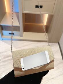 月夜星光女士包華麗、優雅、精美，安靜的豪華亮片，時尚、豪華、閃亮的小型門板信封包、華麗的褶皺細節、鏈子閃爍的晚間包、晚宴包、派對女孩、女人、新娘完美的派對、婚禮、舞會、晚宴/宴會 - 金色 - 查看 4