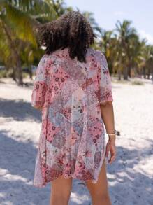 SHEIN VCAY Plus Floral Print Kimono Without Camisole - Multicolor - View 2