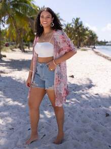 SHEIN VCAY Plus Floral Print Kimono Without Camisole - Multicolor - View 3