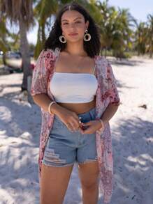 SHEIN VCAY Plus Floral Print Kimono Without Camisole - Multicolor - View 4