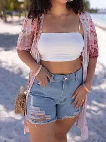 SHEIN VCAY Plus Floral Print Kimono Without Camisole - Multicolor - View 6