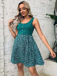 SHEIN Maternidad Vestido con estampado floral con botón delantero amamantamiento
