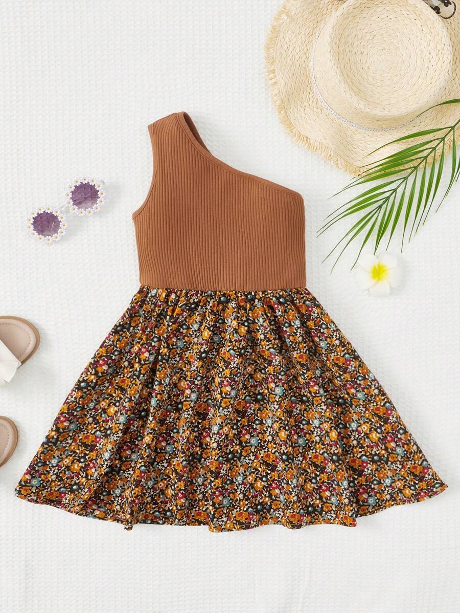 SHEIN Cô gái trẻ Kỳ nghỉ hè Váy chắp vá giản dị Một chiếc váy không tay có hoa nhỏ Ditsy - Nhiều màu - Xem 1