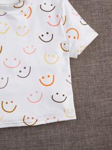 SHEIN 少女款針織面孔印花短款上衣 - 白色 - 查看 3