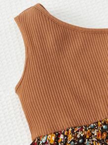 SHEIN Cô gái trẻ Kỳ nghỉ hè Váy chắp vá giản dị Một chiếc váy không tay có hoa nhỏ Ditsy - Nhiều màu - Xem 3