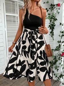 SHEIN LUNE Đầm Maxi Thắt Lưng Một Vai In Hình Cây Cối Trang Phục Cho Nữ - Nhiều màu - Xem 6