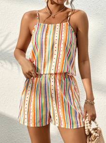SHEIN VCAY Striped Print Cami Top & Shorts - Multicolor - View 7