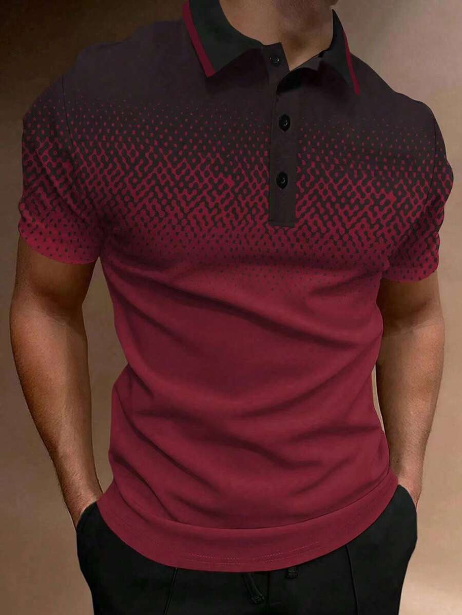 Manfinity Homme Men Plus Geo Print Contrast Trim Polo Shirt - Burgundy - View 1