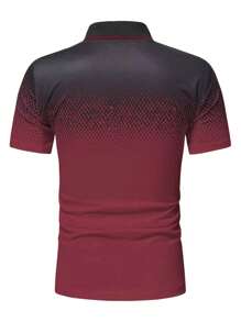 Manfinity Homme Men Plus Geo Print Contrast Trim Polo Shirt - Burgundy - View 2