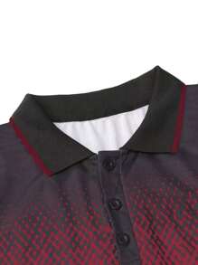 Manfinity Homme Men Plus Geo Print Contrast Trim Polo Shirt - Burgundy - View 3