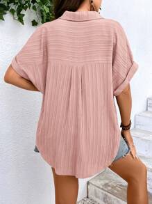SHEIN LUNE Plus Batwing Sleeve Button Front Shirt - Dusty Pink - View 2
