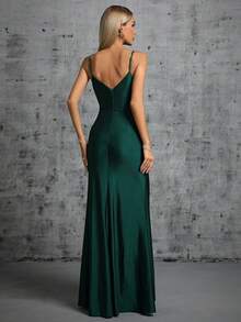 Ruched Split Thigh Cami Dress Formal Dress - Dark Green - View 2