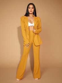 SHEIN SXY 通勤极简办公室老款简约性感优雅黑白波点女裤 - 黃色 - 查看 5
