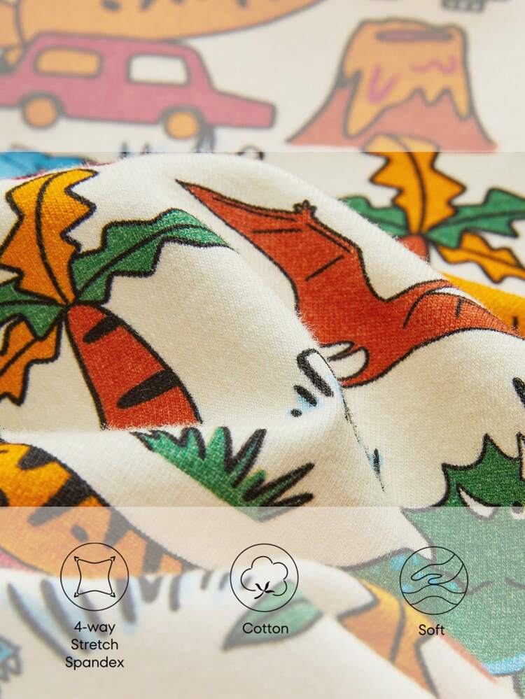 3pcs Baby Boy Cartoon Animal Pattern Knitted Soft Round Neck Short Sleeve T-Shirt Set