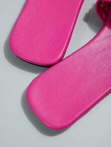 Vacation Hot Pink Sandals For Women, Braided Detail Slide Sandals - Hot Pink - View 6