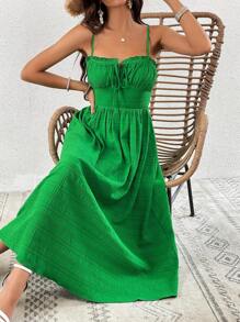 SHEIN VCAY Tie Front Ruched Bust Cami Dress - Green - View 1