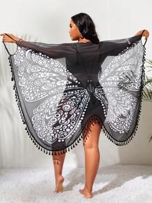 Swim Lushoire Cộng với kích thước bìa mép Trọn gói Loại bướm - Đen và trắng - Xem 5