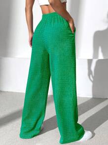 SHEIN EZwear 素色斜口袋直筒褲 - 綠色 - 查看 2