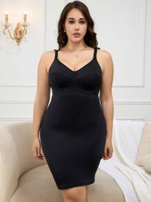 Plus Solid Cami Shapewear Slips - Black - View 1