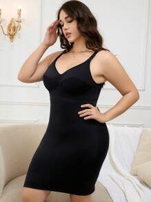 Plus Solid Cami Shapewear Slips - Black - View 5