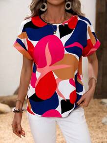 SHEIN Clasi Allover Print Batwing Sleeve Blouse - Multicolor - View 3