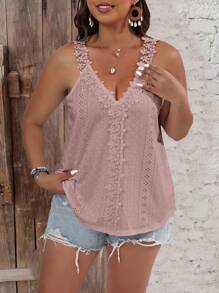 SHEIN LUNE 大碼拼接水溶蕾絲背心上衣 - 藕粉色 - 查看 1