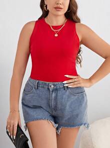 SHEIN Privé Plus Tie Backless Crop Tank Top - Red - View 3