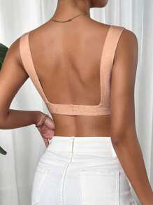 SHEIN EZwear Áo dệt kim nữ Gân đan Sọc Gợi cảm - trái cam - Xem 2