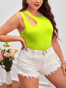SHEIN Essnce Plus Cut Out Tank Top - Green - View 3