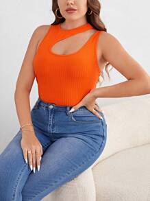 SHEIN Essnce Plus Cut Out Ribbed Knit Tank Top