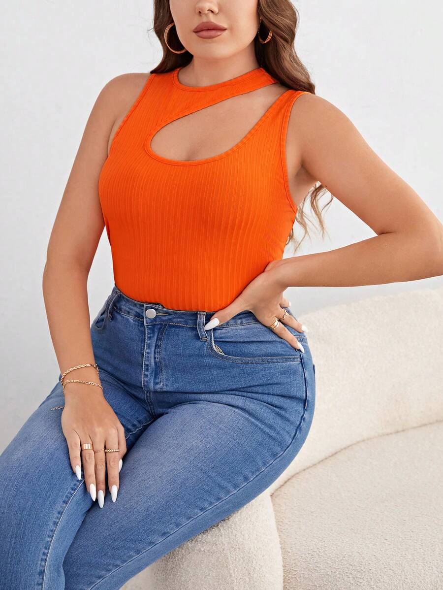 SHEIN Essnce Plus Cut Out Ribbed Knit Tank Top