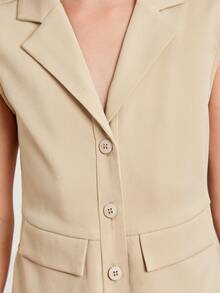 SHEIN 休閒前紐扣純色女童連身褲 - 米色 - 查看 5